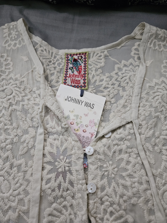 Johnny Was Tops - JOHNNY WAS Embroidered Cream Tunic Top
